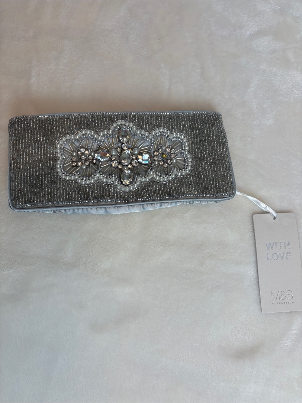 NWT WITH LOVE Silver Embellished Jewelry Travel Case